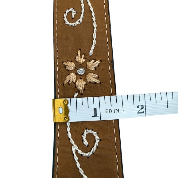 Nocona Belt Co Womens Brown Suede Rhinestone Floral Embroidered Western Belt M - Picture 7 of 10